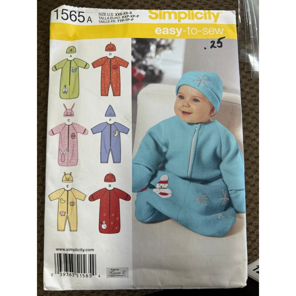 Simplicity 1565 Karen Z Baby Bunting Romper Hat Sewing Pattern XXS-S
